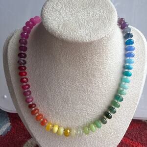 16" Ombre Rainbow Gemstone Necklace, Semi-Precious, Gold Tone Hardware